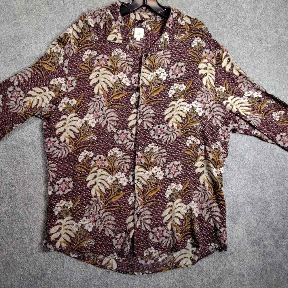 River Island Floral Button Up Shirt Tropical Print Long Sleeve XL